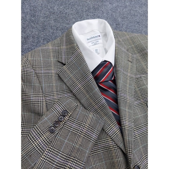 LRL Ralph Lauren Blazer Jacket Men 36 R Tan Black Glen Plaid Lambswool Sportcoat